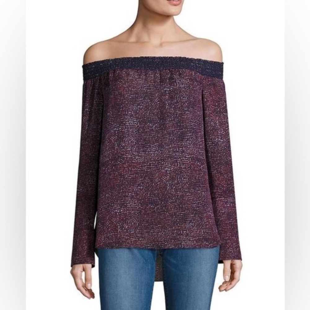 Derek Lam 10 Crosby 100% Silk Leopard Print Off Shoulder Blouse Size 6